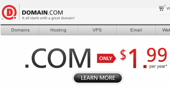 Domain.com的.COM优惠码$1.99/首年